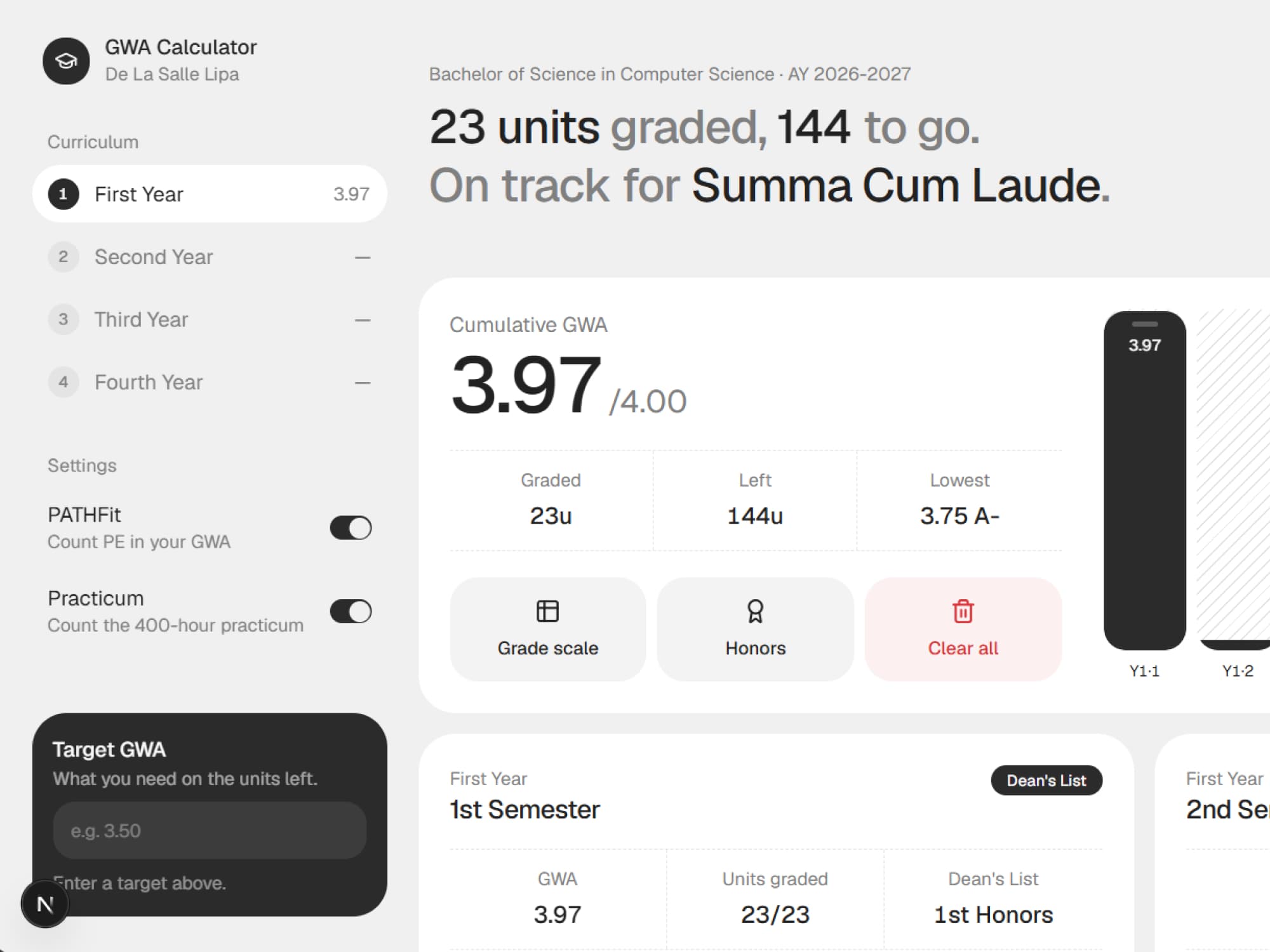 Screenshot of GWA Calculator